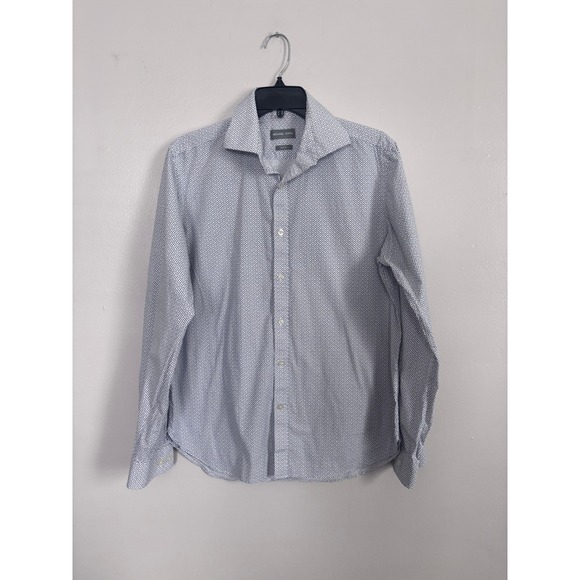 Michael Kors Slim Fit Dress Shirt Mens White Blue Dot Print Button Down Size M - Picture 3 of 8
